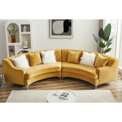 Rare velours doré incurvé - 140,28 po Long, l 40,67 po Large, 22,7 po Hauteur, 196,68 lb remarquable