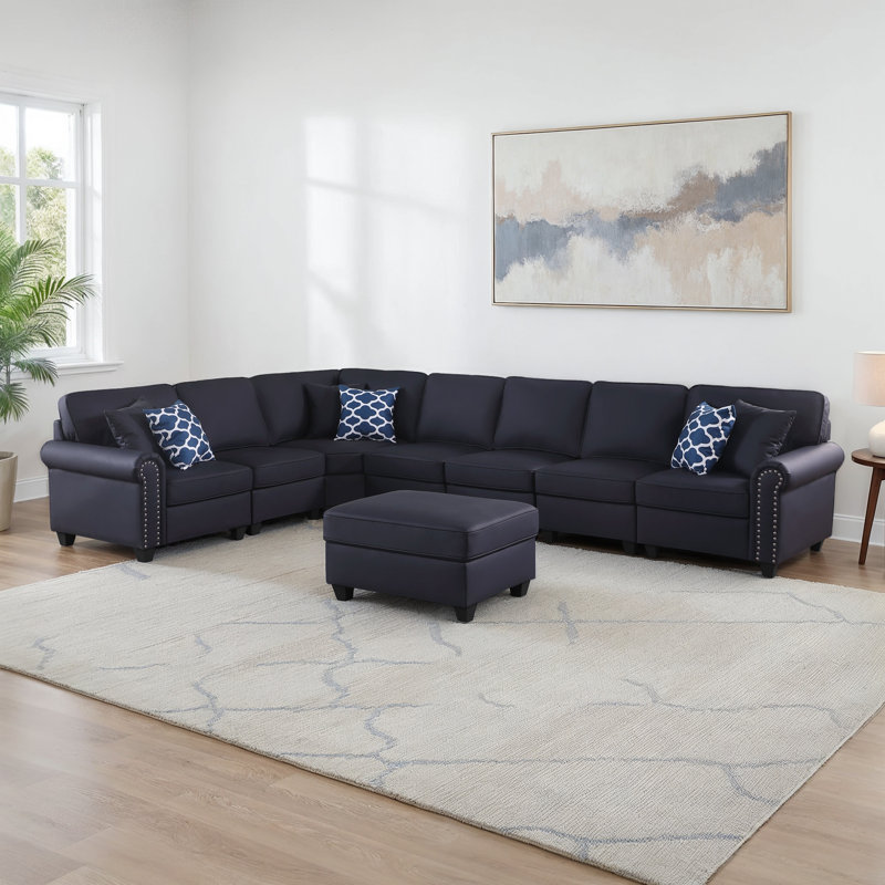 Canapé modulaire en cuir artificiel avec repose-pieds Bouke, Similicuir noir