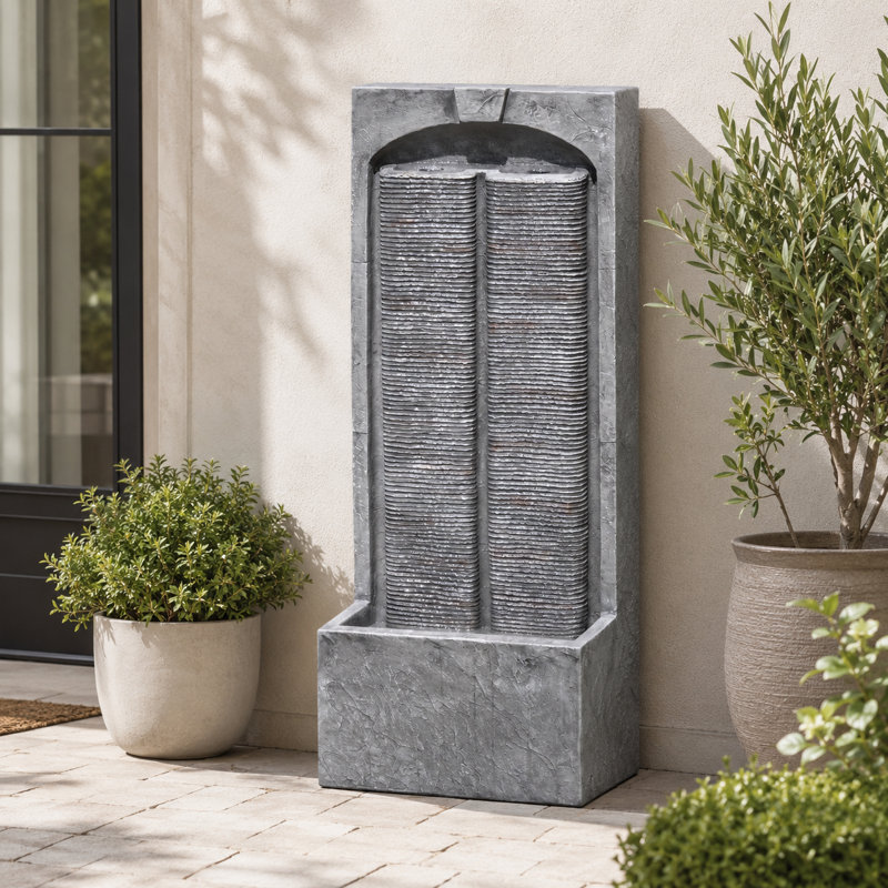 Fontaine murale d'extérieur moderne avec lumières DEL, fontaine H 39,4 "Modern, Gris