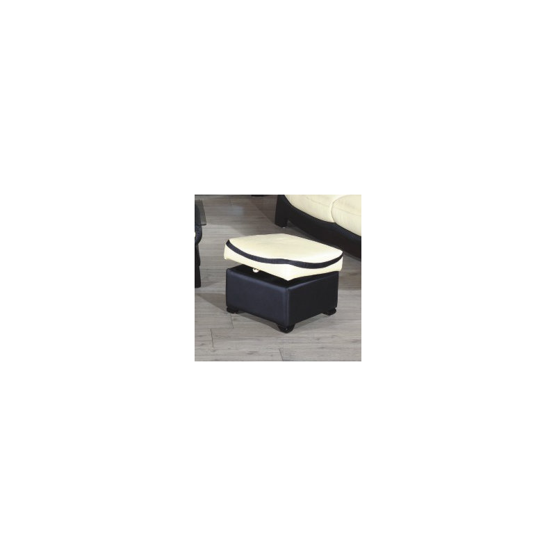 Baron 60cm Wide Genuine Leather Square Striped Cube Ottoman, Black and Off White