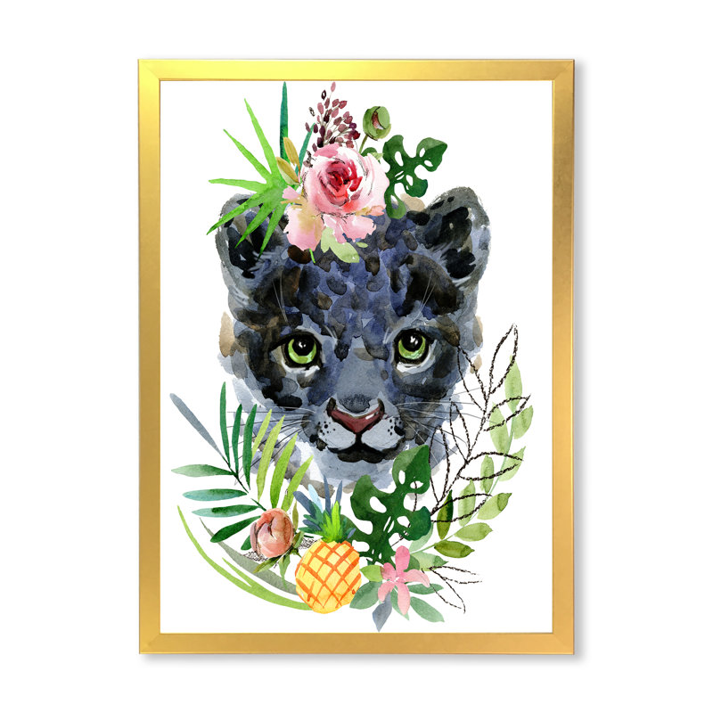 «Cute Tropical Panther Portrait», reproduction d'art sur toile, H 40 po x l 30 po x P 1,5 po, Cadre photo doré