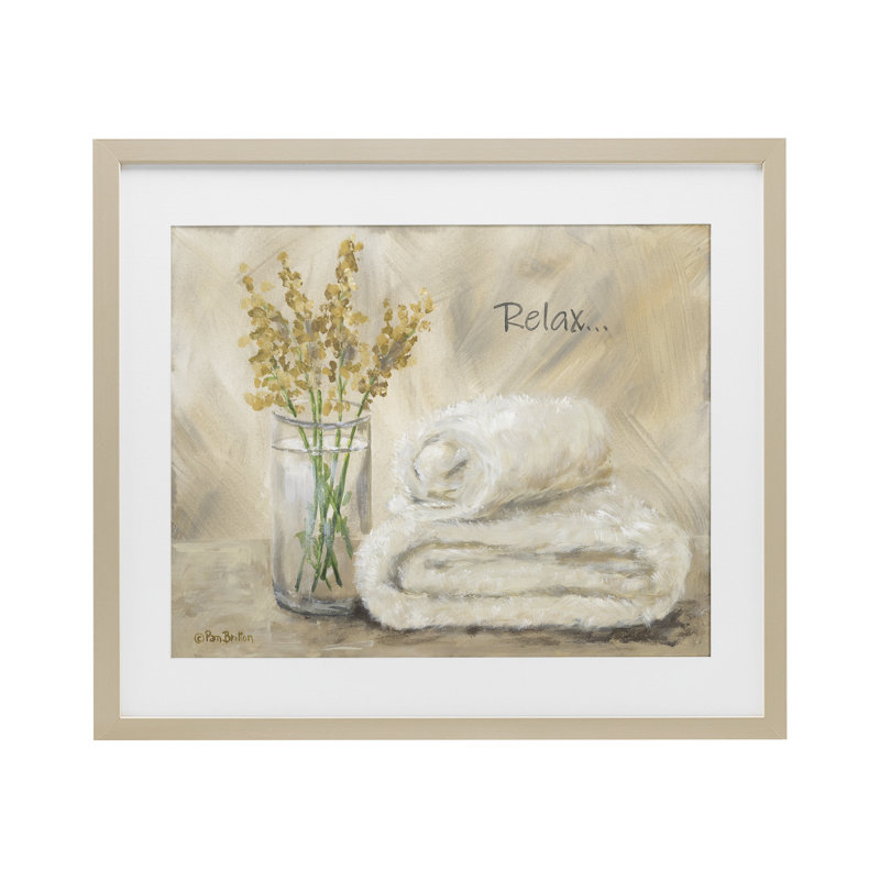 «Relax Bath Towel & Botanicals», reproduction sous verre encadrée, design par Pam Britton, H 13 po x l 16 po