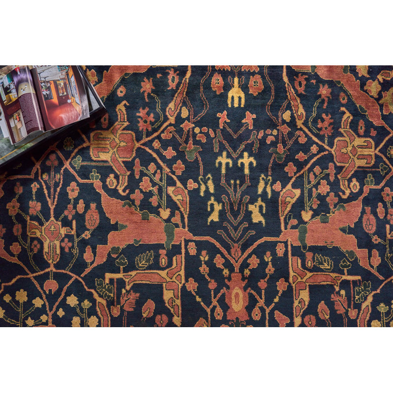 Hand-Knotted Blue Wool Rectangular Area Rug 11'6" x 18'