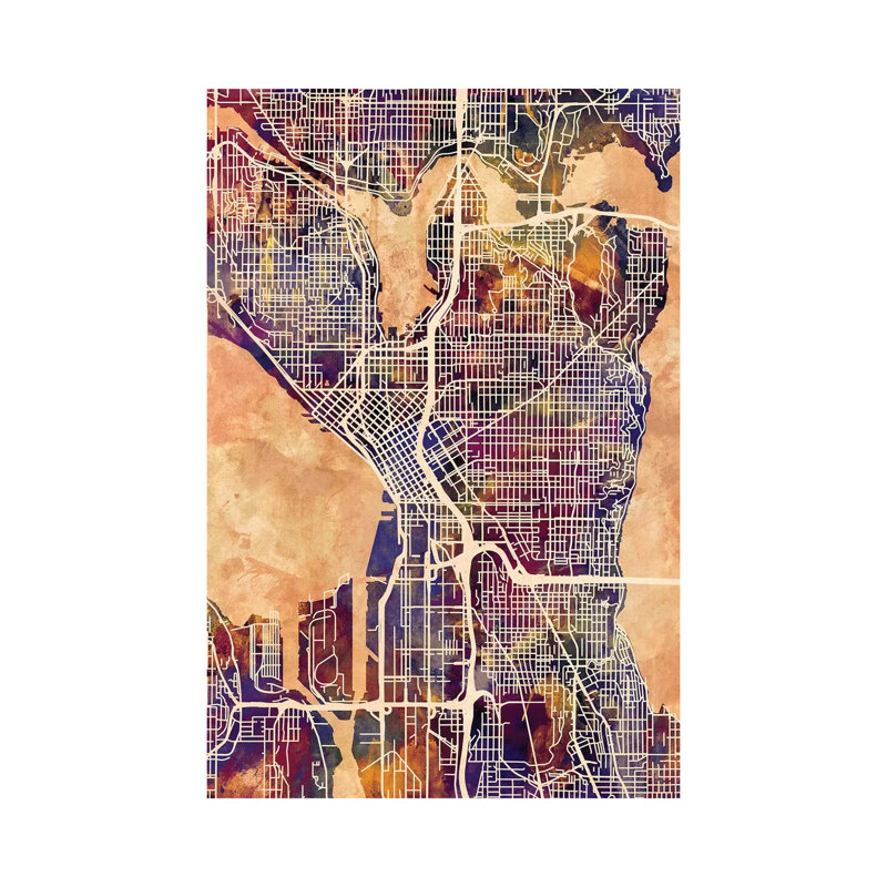 Seattle Washington Street Map II by Michael Tompsett - Wrapped Canvas Gallery-Wrapped Canvas Giclée, 20.32 cm H x 30.48 cm W
