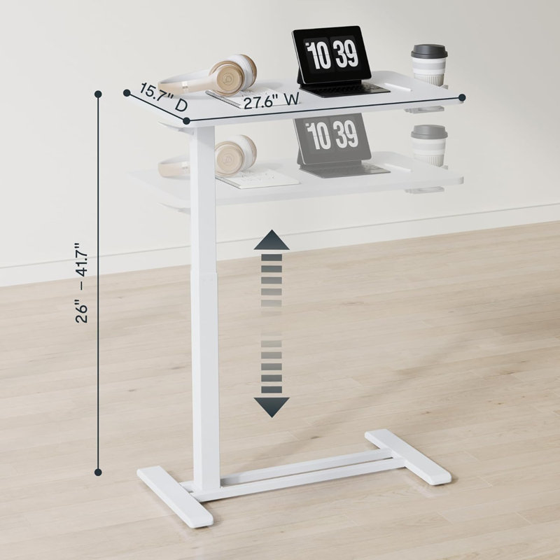 Adjustable Overbed Bedside Table With Wheels Pneumatic Mobile Standing Desk Laptop Desk Rolling Computer Cart Movable Overbed Table Hospital Home Use(27.6" W X 15.7" D)