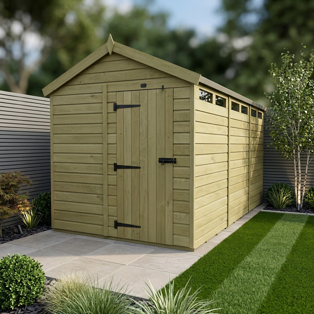 Total Sheds 8ft x 16ft Security Apex Shed - Heavy-Duty Hasp Staple Anti-Tamper - Pressure Treated Timber - UK Manufactured