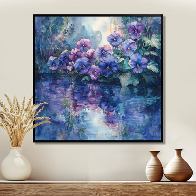 Pensée de fleurs, reflets au bord du lac I - Pensées, art mural