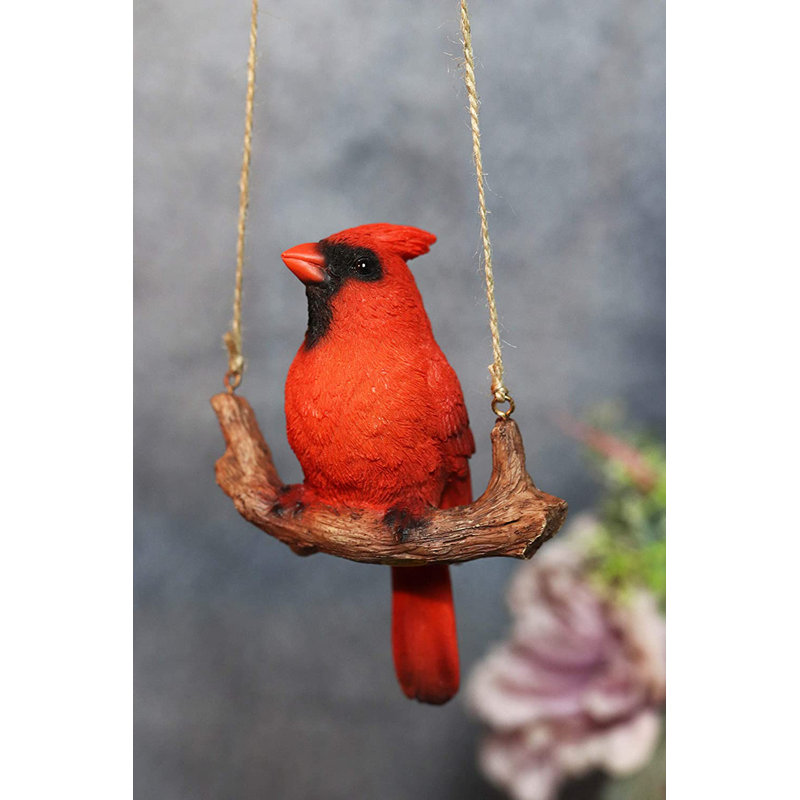 Red Hanging Cardinal on Branch Garden Figurine