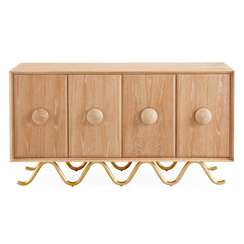 Brussels Grand Oak Buffet with Brushed Brass Base and Velvet-Lined Drawers