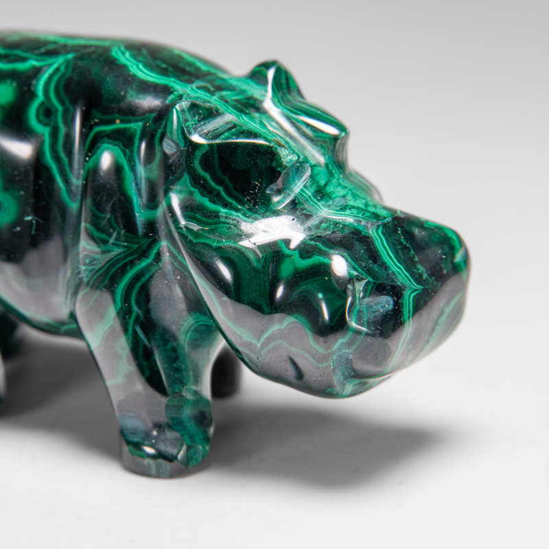 Genuine Polished Malachite Hippo Carving (355.8 Grams)