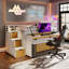 Lit mezzanine simple TG avec bureau coulissant, lit gigogne simple, marches de rangement et tiroirs, lit poste de travail - blanc et bois-130135649-130135651