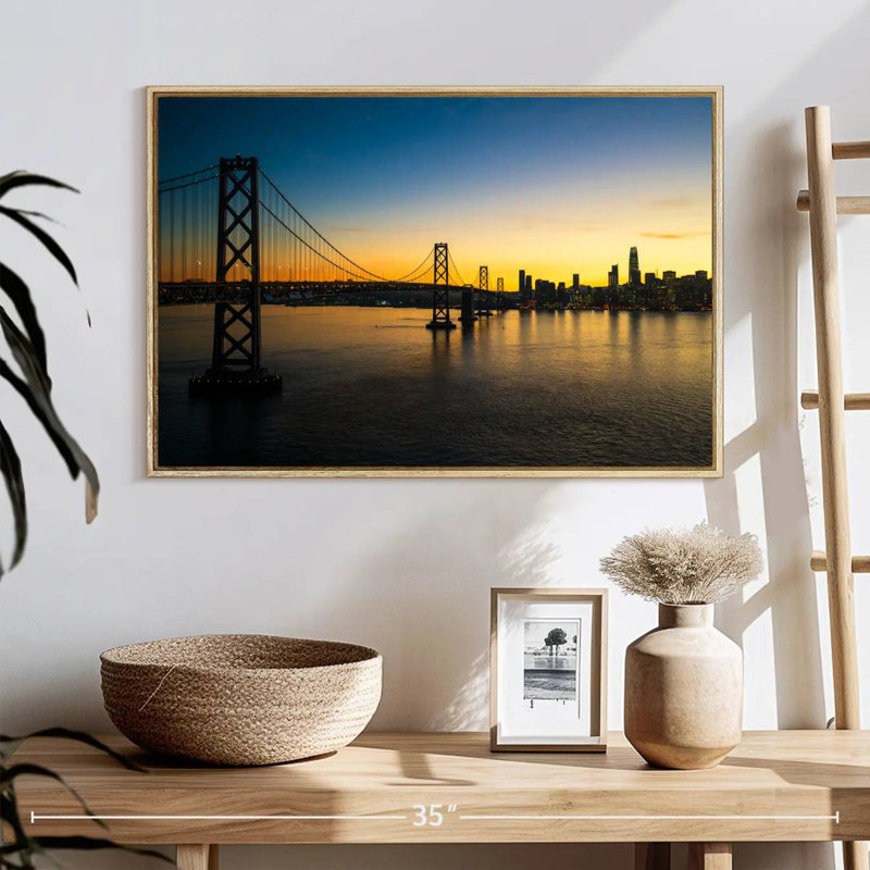San Francisco à la tombée de la nuit, Cadre flottant en bois naturel, 25 po x 17 po