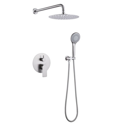 Système de douche en nickel brossé, ensemble de robinet de douche 10 pouces avec pomme de douche à pluie haute pression et ensemble de douche à main à effet pluie