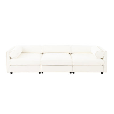 Modern White Chenille With Cylindrical And Hidden Storage For Comfort Luxurious 3 Support