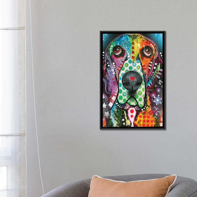 «Coonhound», impression sur toile, H 26 po x l 18 po x P 1,5 po, Toile encadrée noire, Pas de tapis