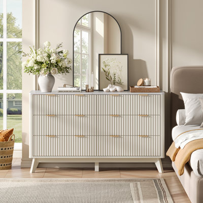 Commode 6 tiroirs avec plateau en faux marbre et design incurvé