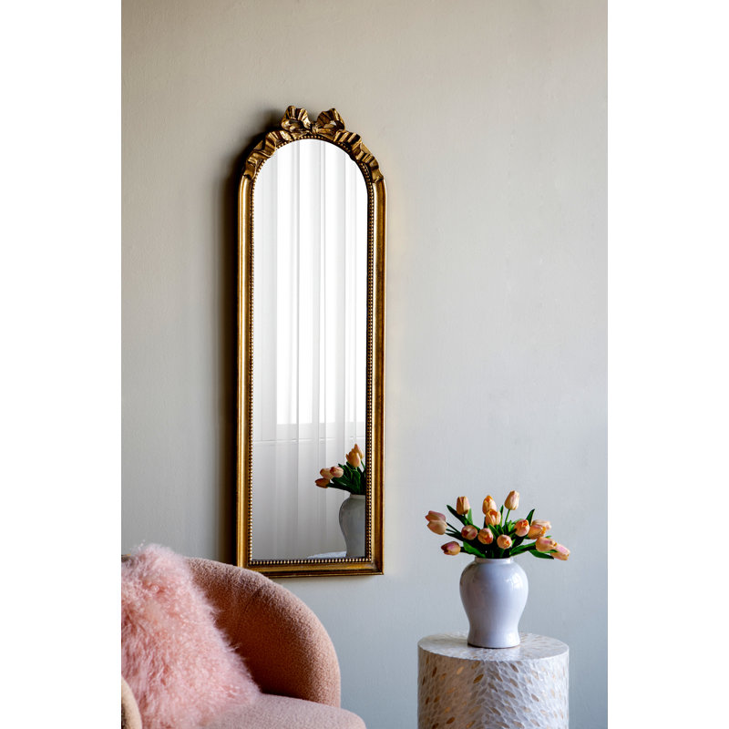 Miroir mural arqué avec cadre doré orné, 48.8" x 15.8", Or foncé, Vertical