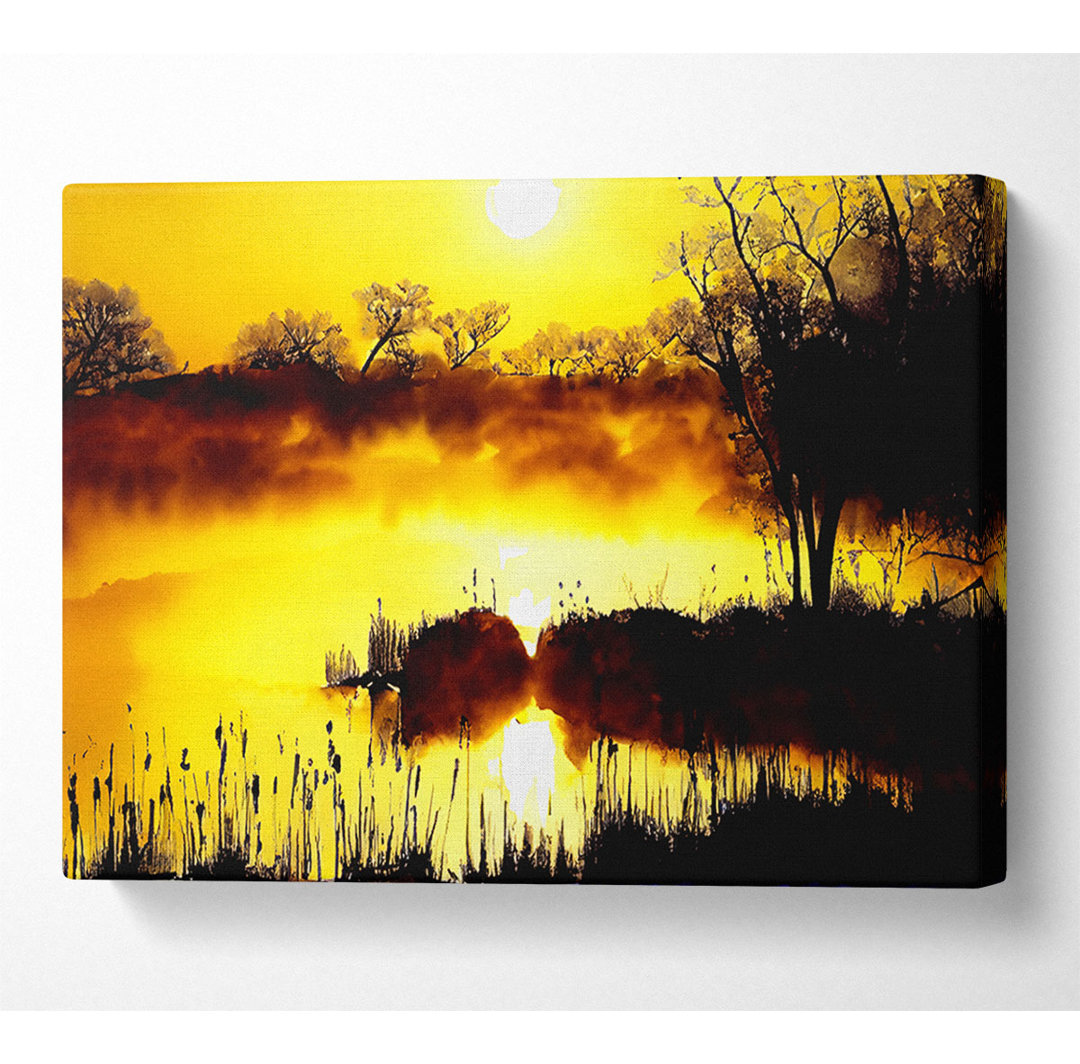 Neblige gelbe Seeseite - Wrapped Canvas Kunstdrucke