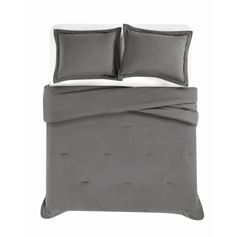 Brooklyn Loom Essential Cotton Comforter Set, Gray, Queen Comforter  + 2 Shams