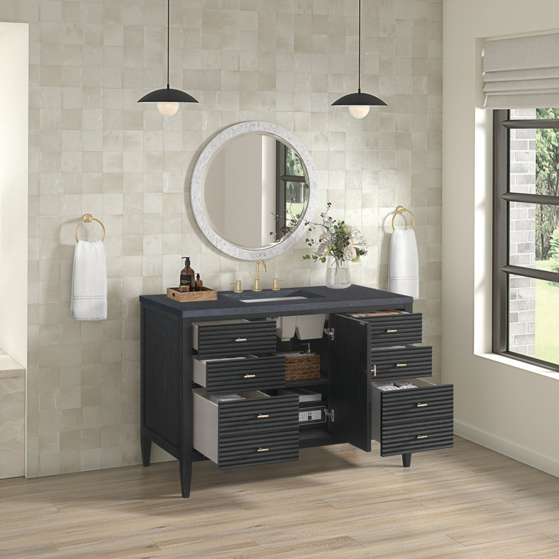 Myrrin 48'' W Single Vanity, Carbon Oak, Charcoal Soapstone, 8" Widespread