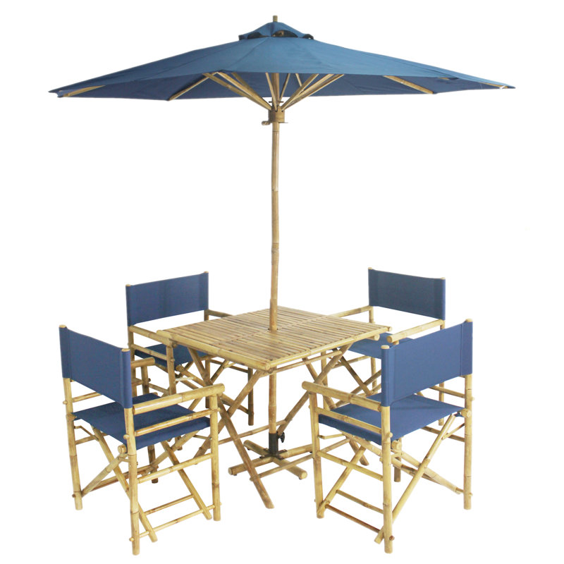 Sheila 4 - Person Bamboo Patio Dining Set with Square Table, Navy