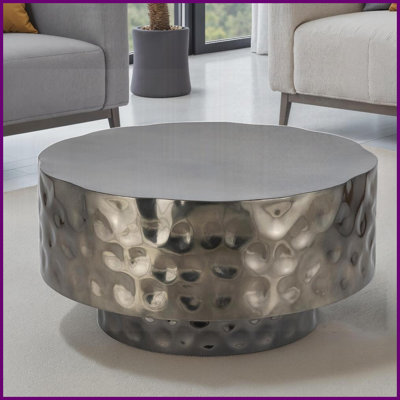 Modern Stainless Steel Coffee Table for Living Room - Hand-Hammered Texture, Durable & 3 Finishes (Nickel/Copper/Gold)