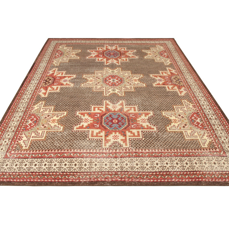 Distressed Homage Hand Knotted Wool Geometric Area Rug, Rectangle 10' x 14'
