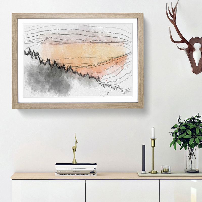 Sunset over Cantal France in Abstract - Picture Frame Graphic Art Print, Oak Framed, 36cm H x 48cm W x 2cm D