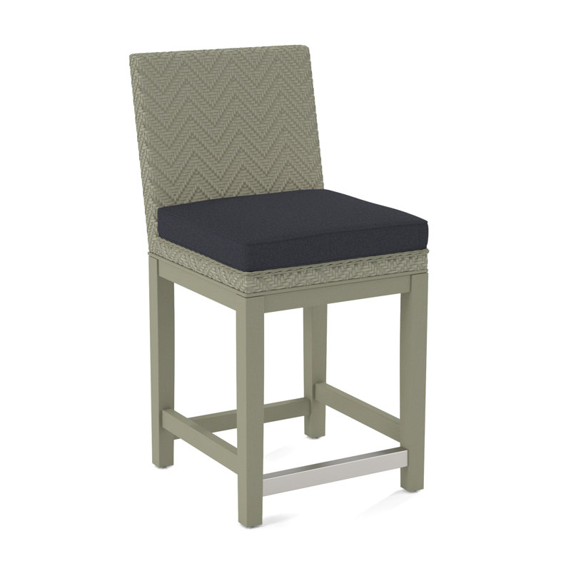 Upholstered Stool, Light Blue Performance Fabric; 0851-55, Greystone Finish
