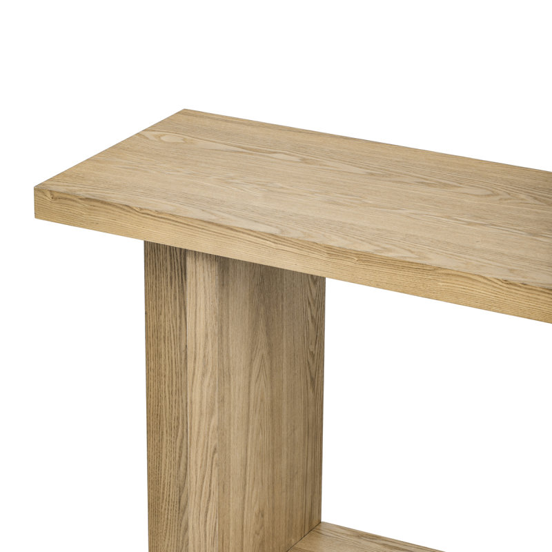 U_STYLE 60''Console Table With Ash Veneer, Minimalist Entryway Table With Tshaped Legs And Holds Up To 120Lbs, Sofa Table With Large Display Top And Bottom Shelf , For Living Room, Hallway, Foyer