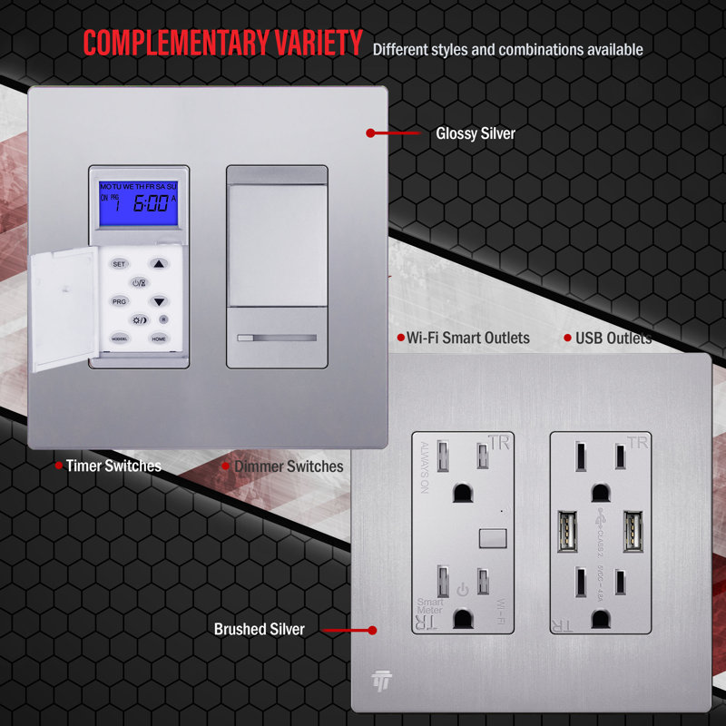 Enerlites Screwless Decorator/GFCI 2 Gang Wall Plate - Silver, Silver