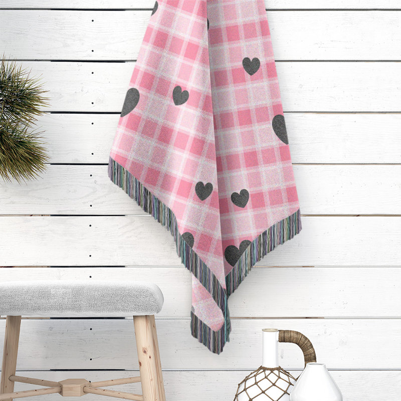 Hand Woven Throw Blanket, 52" W x 37" L, Pink/Black