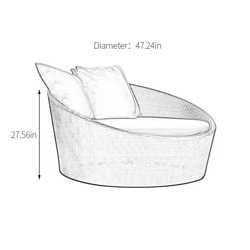 Terrace Relaxation Patio Daybed 47.24'' Wide Circle Wicker Patio Daybed with Cushions, Tan
