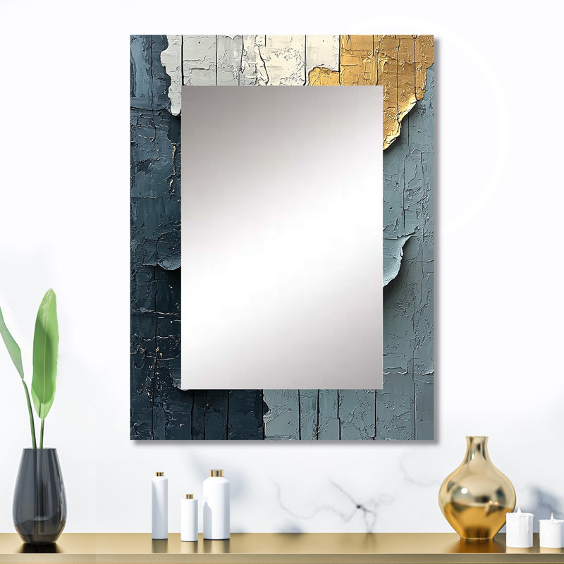 «Gold Grey Fleetage Shadows I», miroir mural décoratif moderne, miroir doré, impression d'art en métal, 32 po x 24 po
