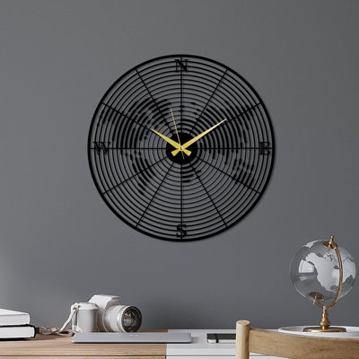 Elegant Decorative Metal Wall Clock, Black, 19.3 x 19.3 inches | 100% Metal Construction, Thickness: 0.06 inches | Silent Mechanism for Peaceful Living Spaces | Ideal for Home Decor & Office Use