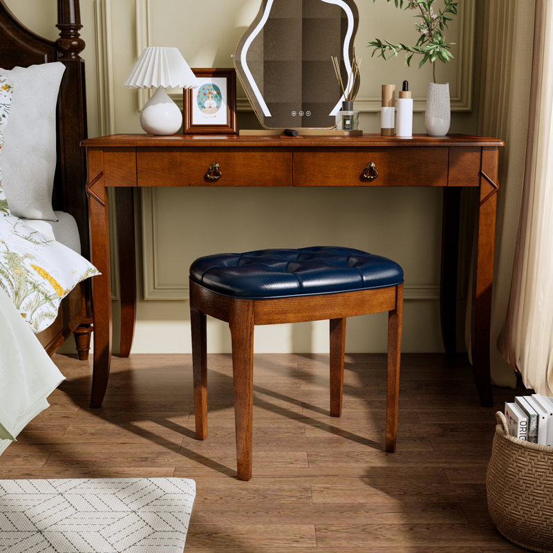 Tabouret élégant en bois rembourré et polyvalent pour meuble-lavabo, salle à manger, bureau et vestibule, Bleu