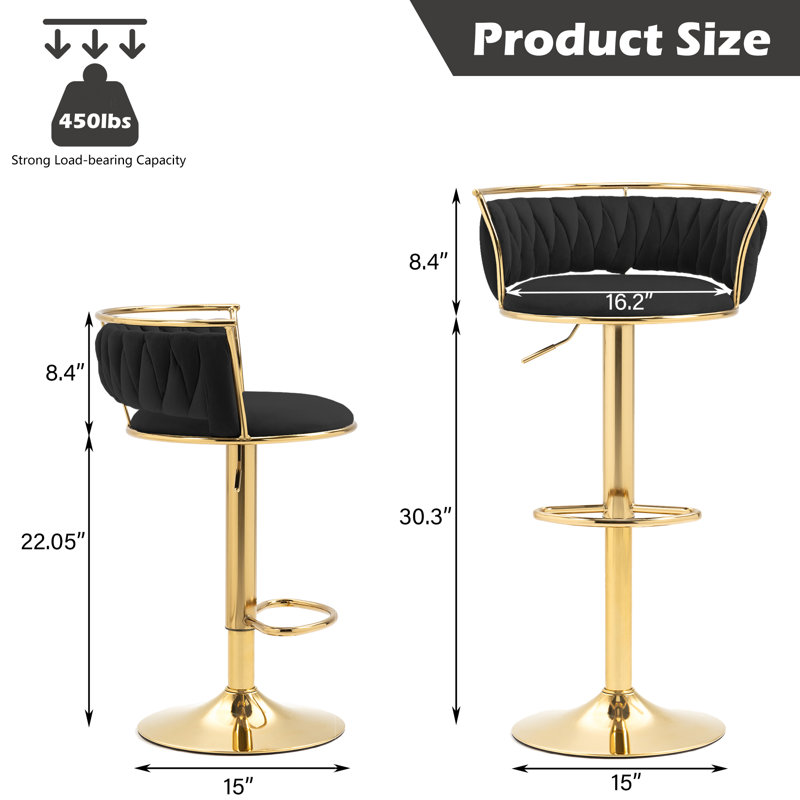 Tabouret de bar Christal, Noir, Or