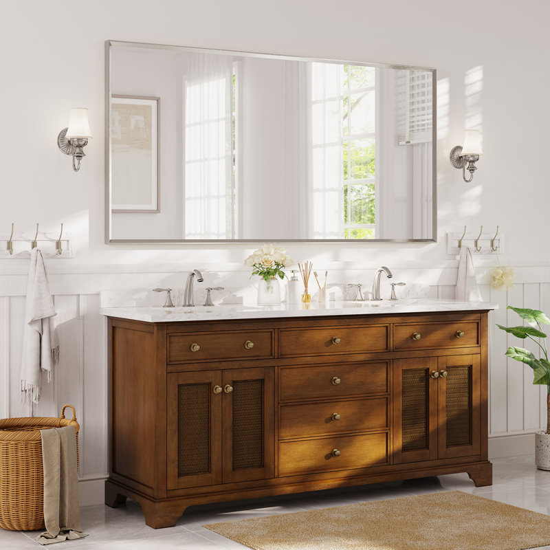 Bathroom Vanity Mirror with Tempered Glass and Aluminum Frame, 36" x 72", Brushed Nickel