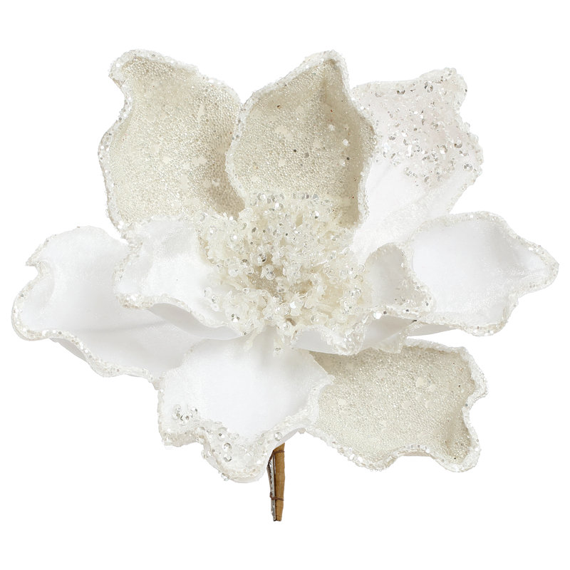 Fleur de magnolia avec pince, ensemble de 12 - 8 X 4,5 pouces, Blanc