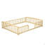 Lit de clôture pleine grandeur avec entrée centrale, lit de plancher en bois de pin avec garde-corps, naturel-812828108-812828112
