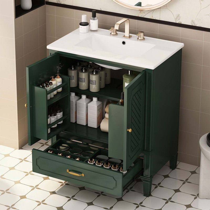 Meuble-lavabo de salle de bain avec lavabo, rangement multifonctionnel, porte à fermeture en douceur et fabrication durable