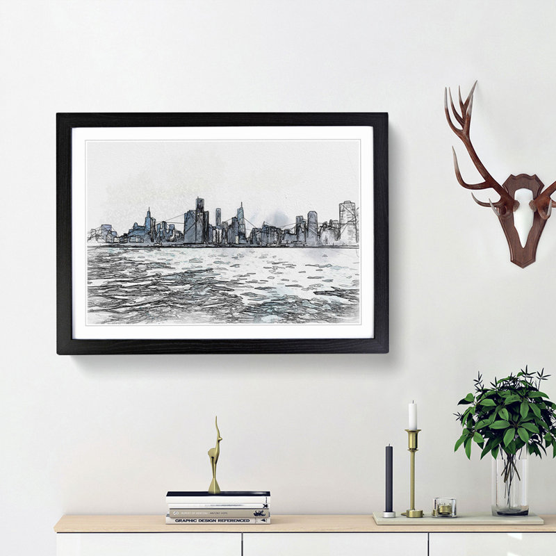 Cloudy Day in Chicago Illinois in Abstract - Picture Frame Graphic Art Print, 27cm H x 36cm W x 2cm D, Black Framed