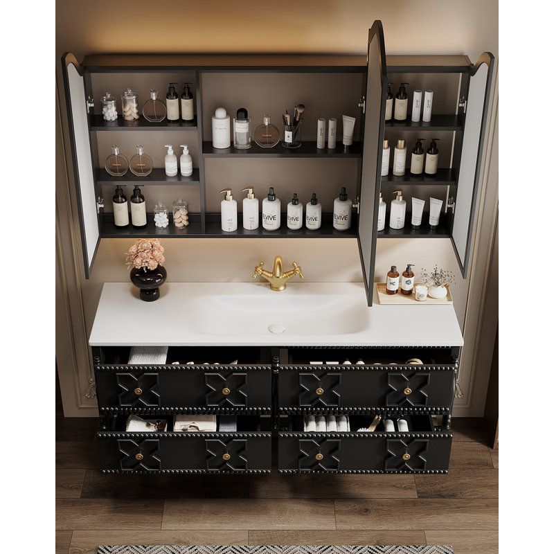 Meuble-lavabo en bois d'hévéa noir français