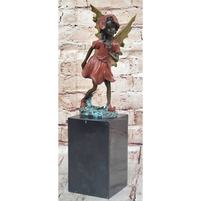 Sculpture en forme d'ange féerique colorée en bronze, art original sur base de marbre