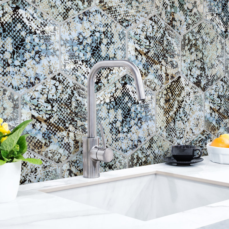 Inedita Hex 10" x  11" Porcelain Patterned Wall & Floor Tile, Blue