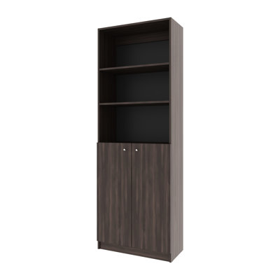 Stained Walnut Bookcase With Filler And 2 Doors For Storage Arrangement Solution