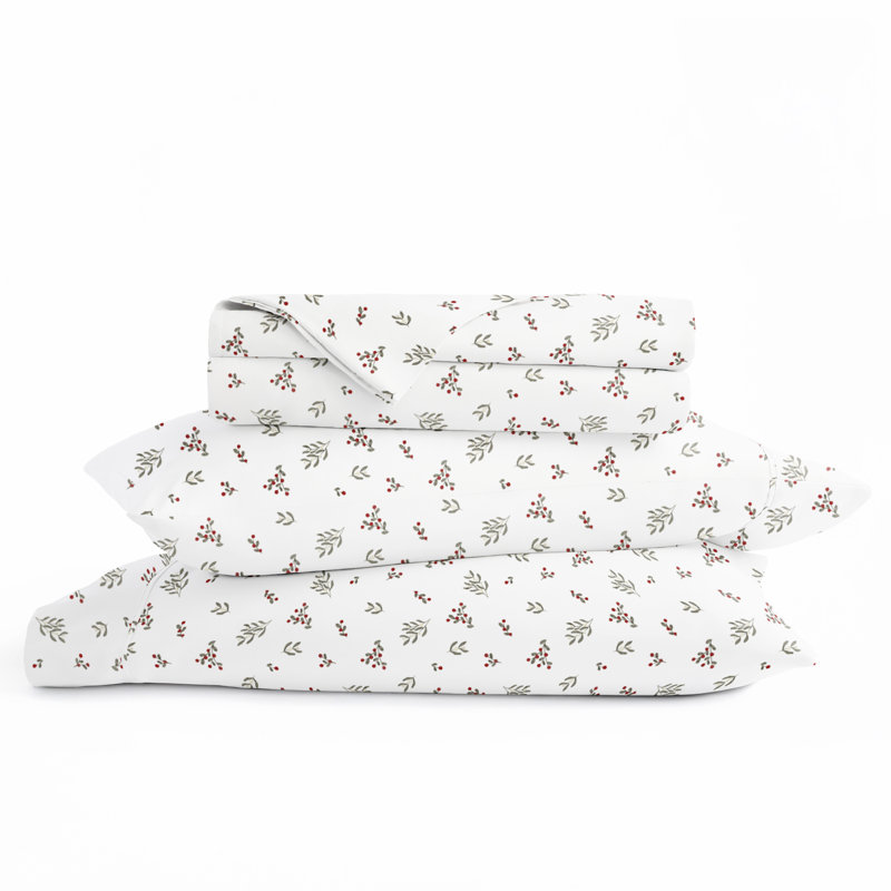 Ensemble de draps des Fêtes, motif de Noël baies d'hiver, literie pour grand lit, Queen Sheet Set with 2 Pillowcases