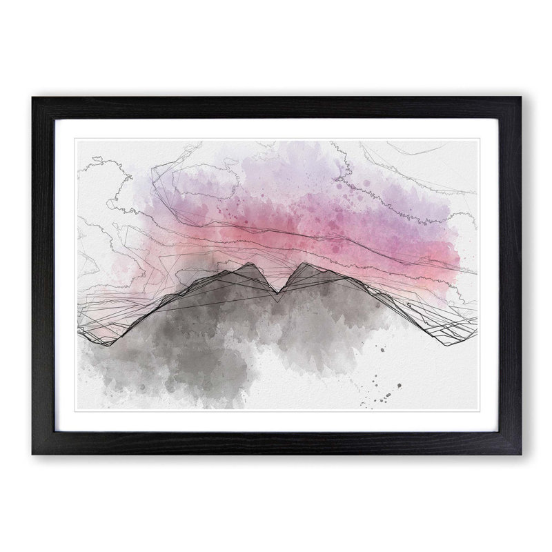 Mountain Mirror in Abstract - Picture Frame Drawing Print, Black Framed, 62cm H x 87cm W x 2cm D