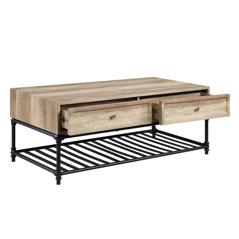 Table basse en bois composite avec accents de chêne charmant et gris sable
