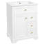 Meuble-lavabo blanc de 24 po avec lavabo central encastré et pin, 3 tiroirs, rangement à deux niveaux pour portes de salle de bain de taille moyenne, support robuste 24 po et pin